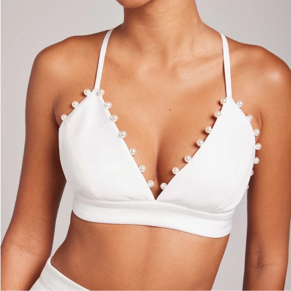 NADINE MERABI Ivory Pearl-Studded Bralette